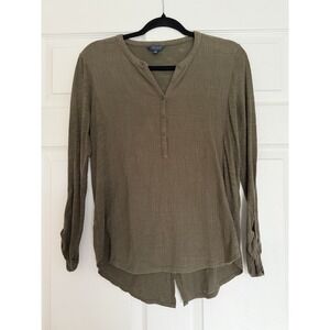 Lucky Brand Olive Green Mixed Media Split-Back Henley Tunic Small Boho